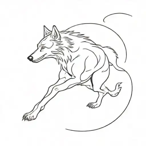 wolf and man jumping taking leap of faith  tattoo design idea