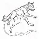wolf and man jumping taking leap of faith  tattoo design idea