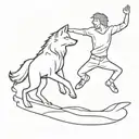 wolf and man jumping taking leap of faith  tattoo design idea