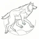 wolf and man jumping taking leap of faith  tattoo design idea