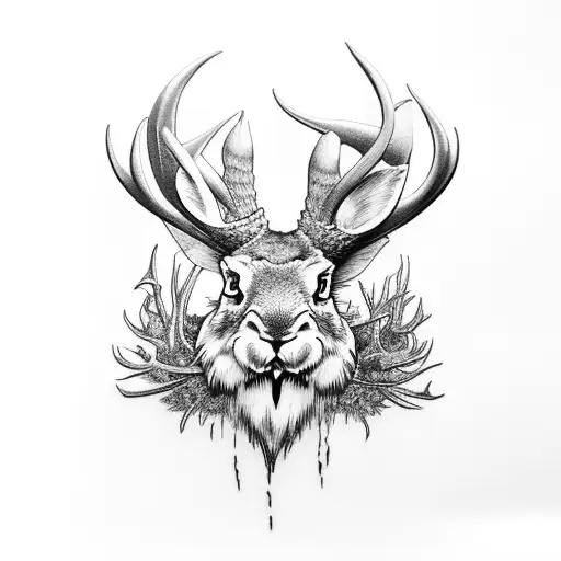 Jackalope snarling tattoo design idea