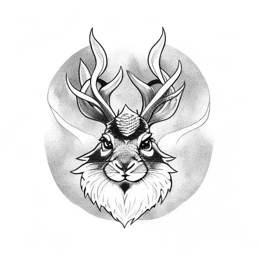 Jackalope snarling with lightning in background tattoo design idea