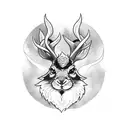 Jackalope snarling with lightning in background tattoo design idea