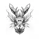 Jackalope snarling with lightning in background tattoo design idea