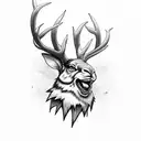 Jackalope snarling with lightning in background tattoo design idea
