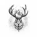 Jackalope snarling with lightning in background tattoo design idea