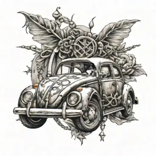 rosary wrapped with vw bug tattoo design idea