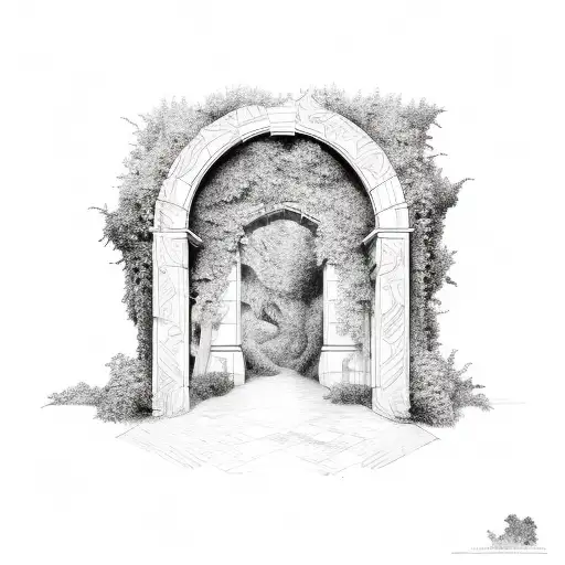 stone archway wrapped in ivy vines tattoo design idea
