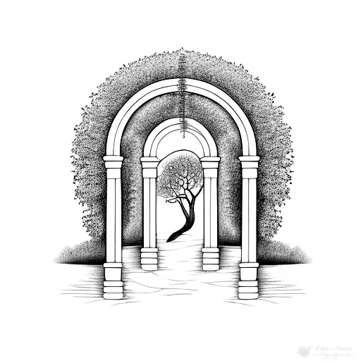 ethereal archway with wisteria growing tattoo design idea