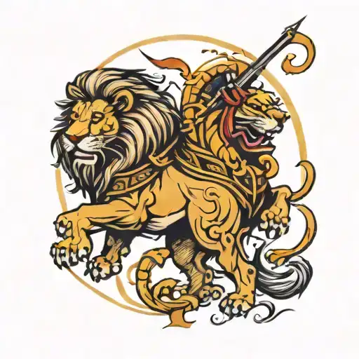 Lion and warrior  tattoo design idea