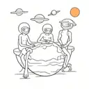 Earth, Mars, orange river, friends, aliens are sitting. tattoo design idea