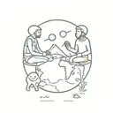 Earth, Mars, orange river, friends, aliens are sitting. tattoo design idea