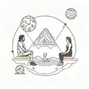 Earth, Mars, orange river, friends, aliens are sitting. tattoo design idea