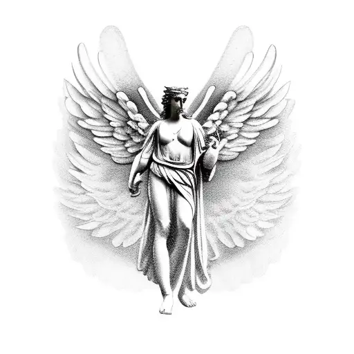 greek statue with angel tattoo design idea