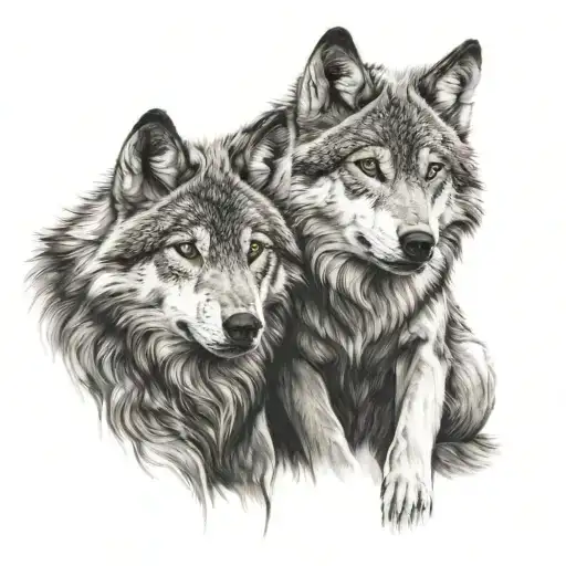 The wolf is the couple's cub and hugs him. tattoo design idea