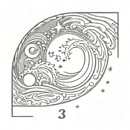 wave, sun, moon, number 13 incorporated within tattoo design idea