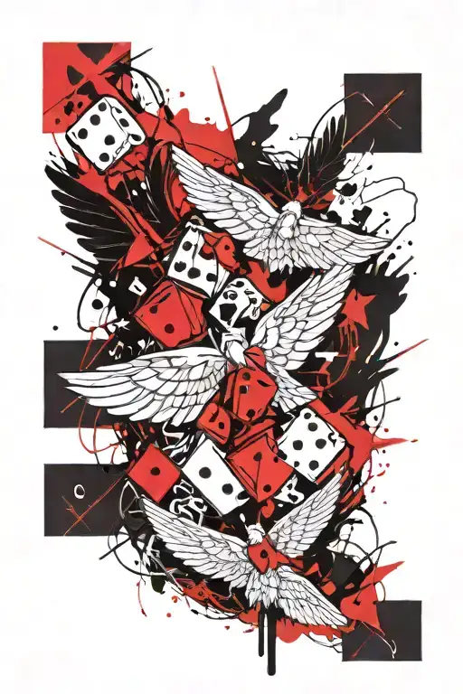 wings and dices tattoo design idea
