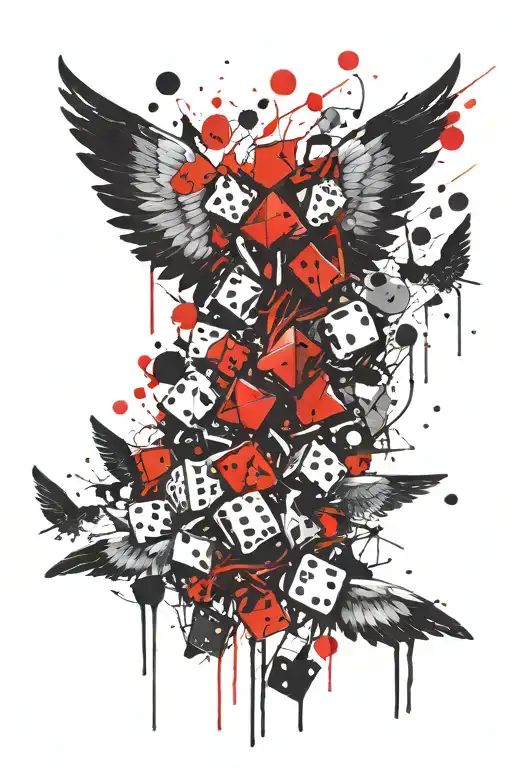 wings and dices tattoo design idea