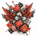 wings and dices tattoo design idea