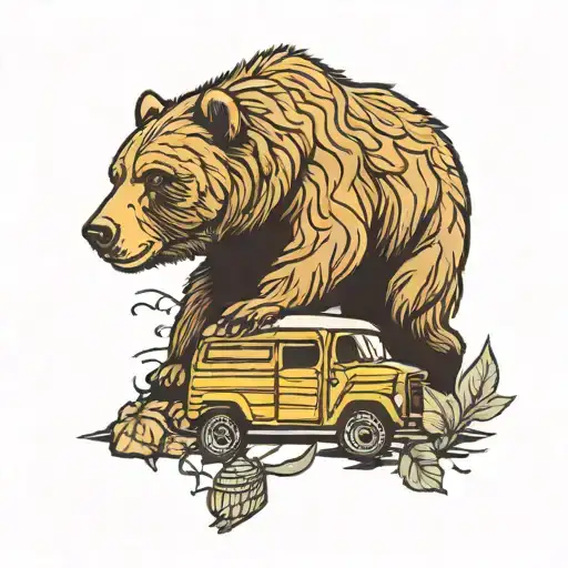 California grizzly bear, beehive, love tattoo design idea