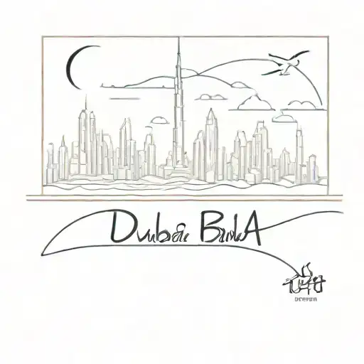 Dubai skyline using Arabic text tattoo design idea