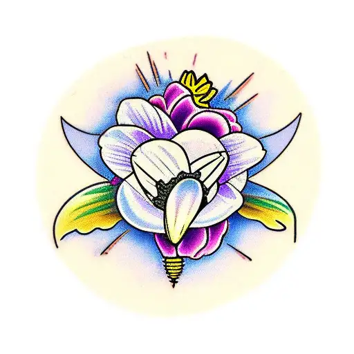 a heart with a daffodil and violet coming out of it with the years 1968 and 2003 on it tattoo design idea