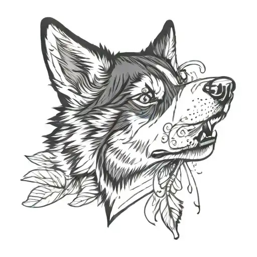 husky face with butterlflyon nose, white chin, black ears around tattoo design idea