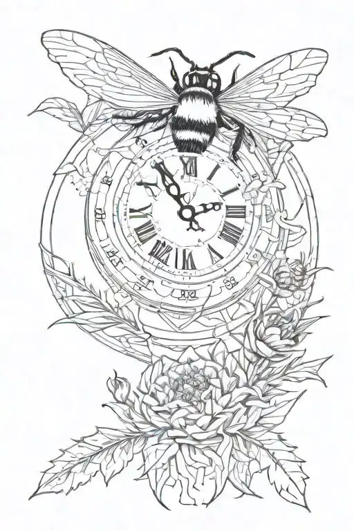 CLOCK ARSENAL BUMBLE BEE AND THISTLE tattoo design idea