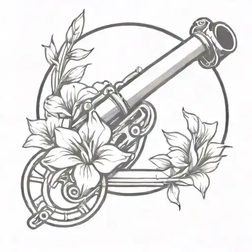 A minimalist design of an Arsenal cannon intertwined with gladioli flowers tattoo design idea