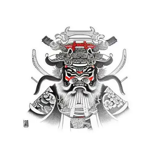 samurai usando mascara de oni tattoo design idea