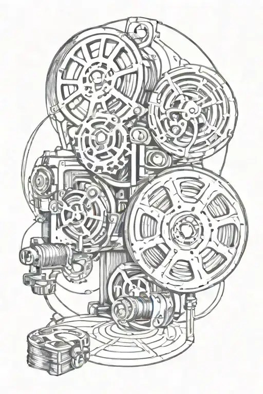 movies. movie reel, film strip winding tattoo design idea