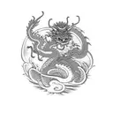 Samurai with a dragon surrounding the temple and a cherry blossom tree tattoo design idea