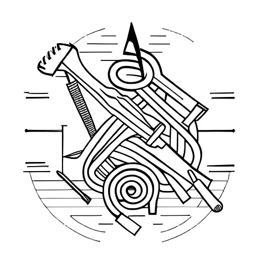 A minimalist tattoo of a carpenter's tools arranged in a musical composition tattoo design idea