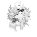 sexy anime girl with flowers around her tattoo design idea