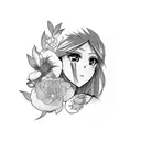 sexy anime girl with flowers around her tattoo design idea