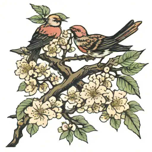 cherry blossom branch with three birds on the end  tattoo design idea