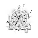 A surreal composition of a broken clock intertwined with a staircase that symbolizes the limited time we have tattoo design idea