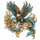 eagles body turning into a flaming Phoenix rising tattoo design idea