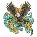 eagles body turning into a flaming Phoenix rising tattoo design idea