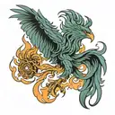 eagles body turning into a flaming Phoenix rising tattoo design idea