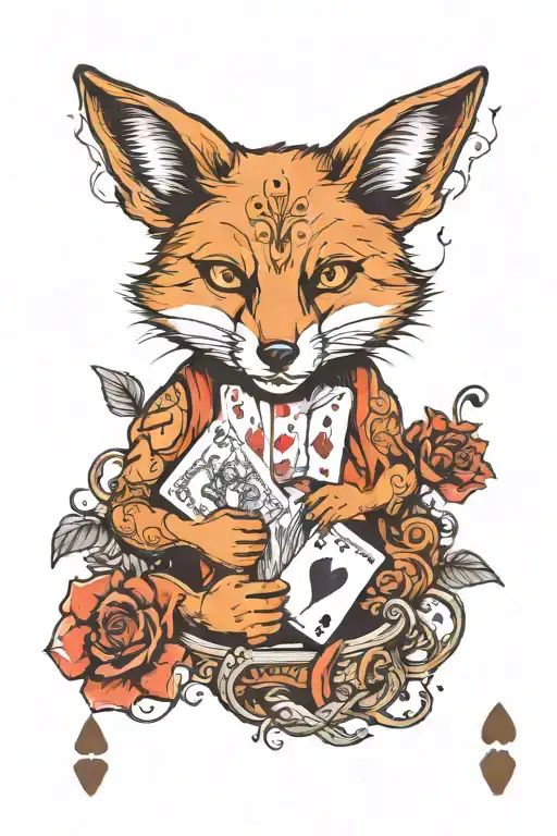 fox plays ace and jack cards tattoo design idea