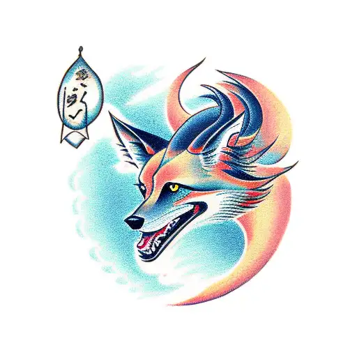 Maned wolf Japanese  tattoo design idea