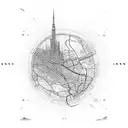 Marathon route map with landmarks tattoo design idea