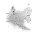 Marathon route map with landmarks tattoo design idea