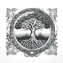 Tree of Life with Ouroboros Frame tattoo design idea
