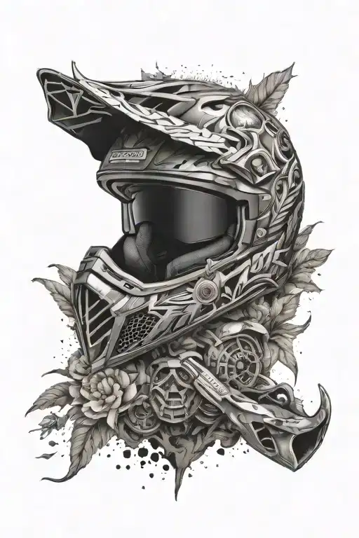 mountain and dirt bike helmet surrounded tattoo design idea