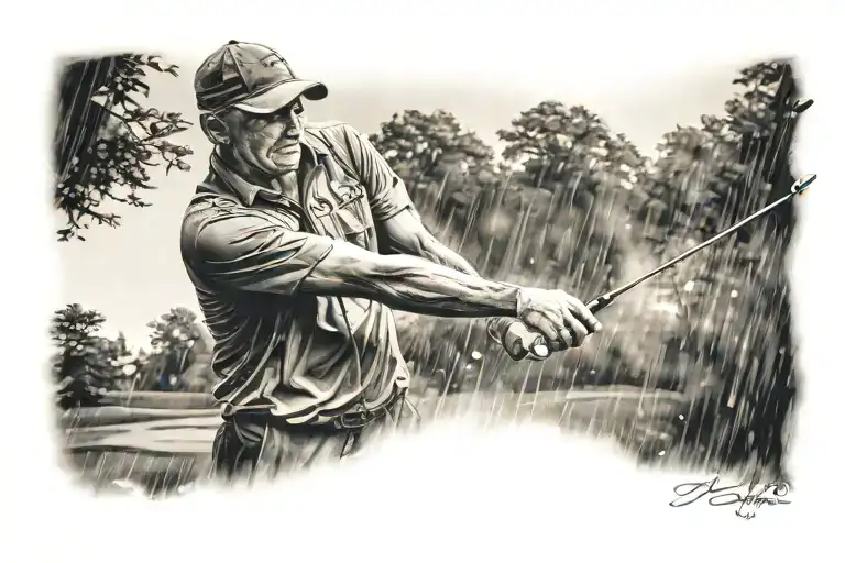 golfer in the rain tattoo design idea