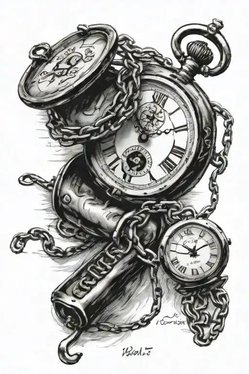 writing "hey old son" and a pocket watch on a chain tattoo design idea
