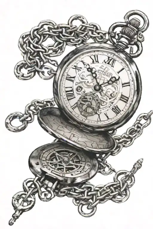 writing saying hey old son and a pocket watch on a chain tattoo design idea