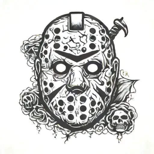 Jason Voorhees mask merged with art the clown  tattoo design idea